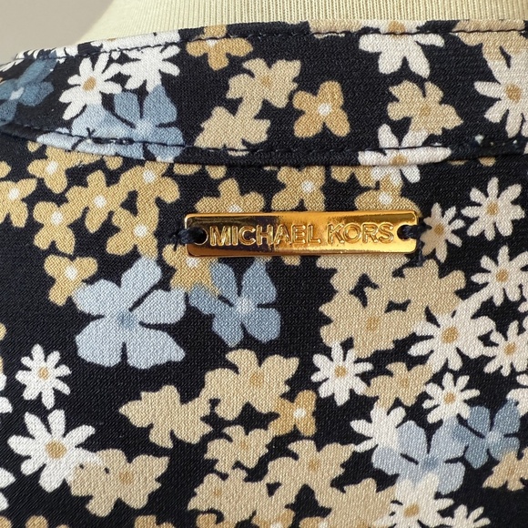 MICHAEL KORS DRESS TIE NECK JERSEY STRETCH BLACK WHITE DITZY FLORAL RUFFLE XS - Picture 8 of 12